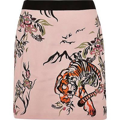 denim trench coat river island,jacques-vertuk South Africa Pink tiger print embroidered mini skirt women 694247