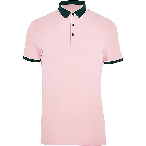 grey tote bag river island,Island In A River Pink tipped muscle fit polo shirt Polo Shirts men