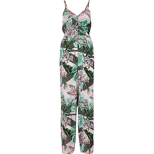 river island navy coat,jacques-vertuk London Pink tropical leaf print knot back jumpsuit women 701853