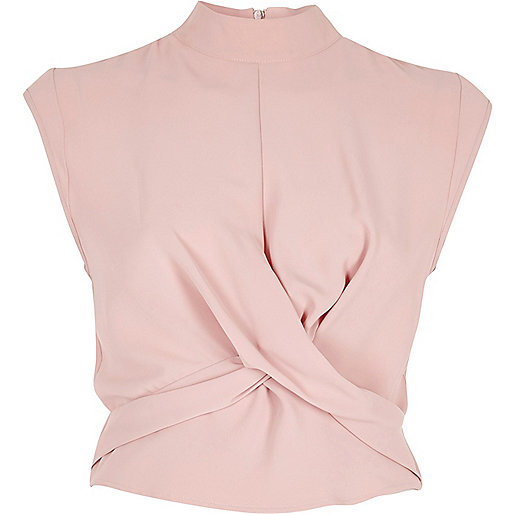 jacques-vertuk Pink twist front high neck crop top 706661 women Tops Crop Tops / Bralets