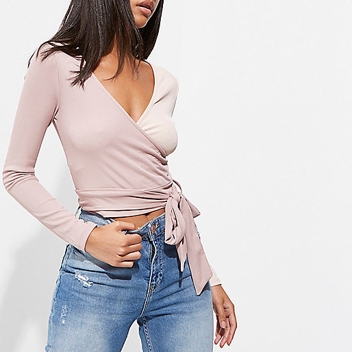 river island party wear,jacques-vertuk Stores Pink wrap tie ballet crop top women 706998