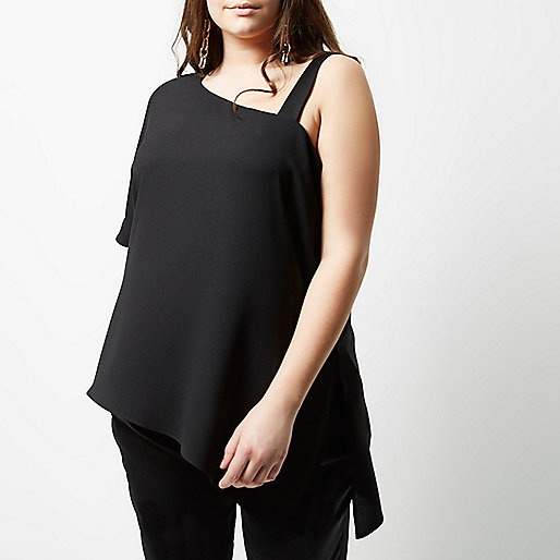 jacques-vertuk Plus black asymmetric one shoulder top 701469 women Seasonal Offers