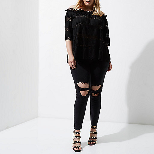 river island midi shirt dress,jacques-vertuk Womens Plus black bardot lace shirred top Bardot / Cold Shoulder Tops Tops women