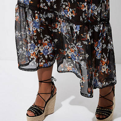 river island new bags,jacques-vertuk Outlet Plus black chiffon floral tiered maxi skirt women 704822