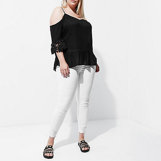 river island cami,jacques-vertuk South Africa Plus black cold shoulder crochet top women 704194