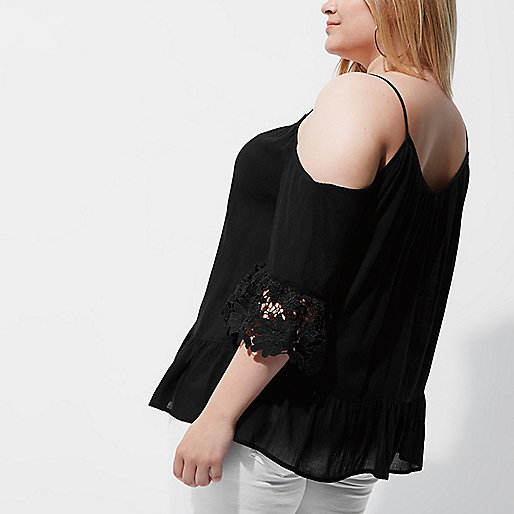 river island cami,jacques-vertuk South Africa Plus black cold shoulder crochet top women 704194