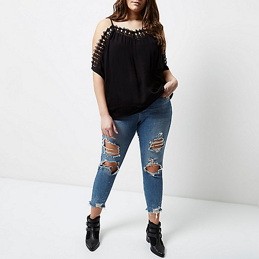 river island bags black and white,jacques-vertuk Ladies Fashion Plus black crochet cold shoulder top Festival Sale women