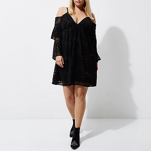 very sandals river island,jacques-vertuk Jean Sale Plus black devore cold shoulder frill dress Bardot / Bandeau Dresses Dresses women