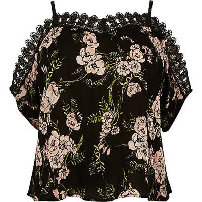 river island holiday clothes,jacques-vertuk Shop Plus black floral crochet cold shoulder top women 697138