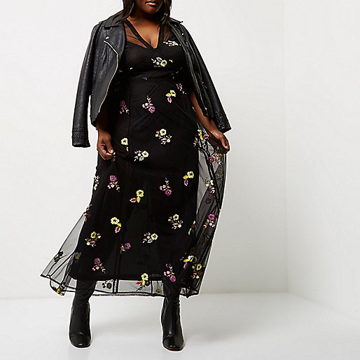 next river island boots,jacques-vertuk London Plus Black floral embroidered maxi dress women 694268