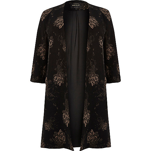 jacques-vertuk Plus black floral print duster coat 692731 women Coats / Jackets