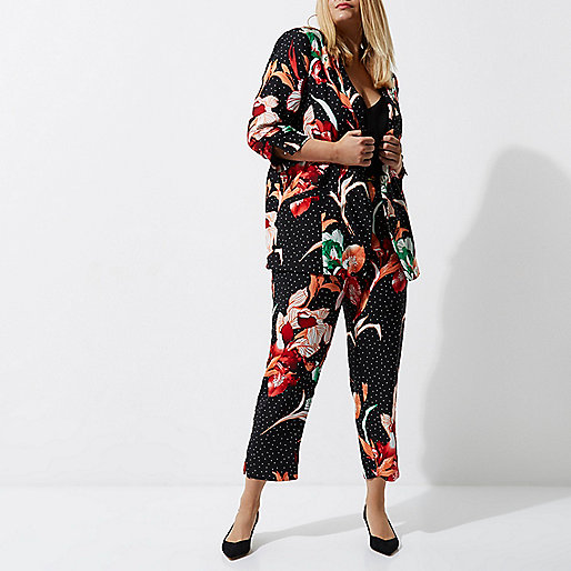 river island skinny fit jeans,jacques-vertuk Online Plus black floral spot longline blazer women 708937