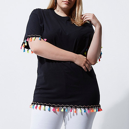 river island retro dress,jacques-vertuk Dresses Online Plus black fluorescent tassel trim T-shirt T-Shirts & Tanks Sale women