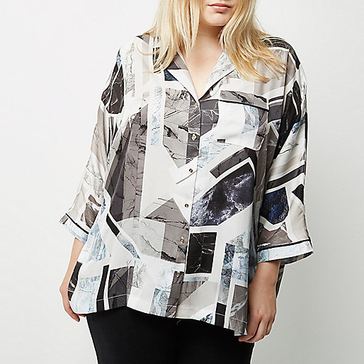 river island black embossed bag,jacques-vertuk Satin Plus black geo print shirt Tops Sale women