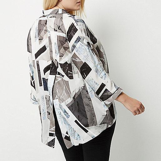 river island black embossed bag,jacques-vertuk Satin Plus black geo print shirt Tops Sale women