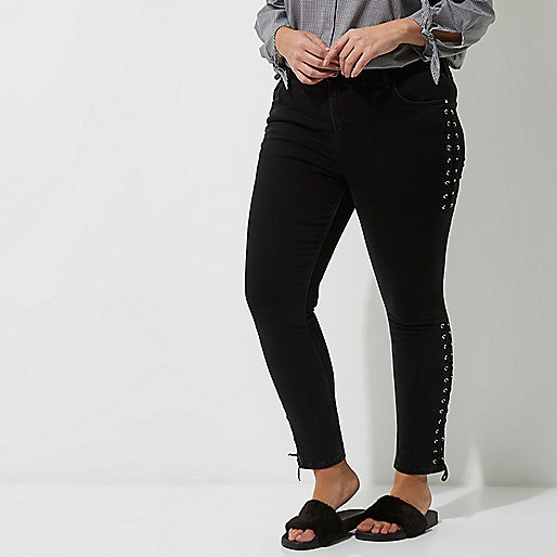 jacques-vertuk Plus black lace-up Amelie super skinny jeans 703791 women Jeans Skinny Jeans