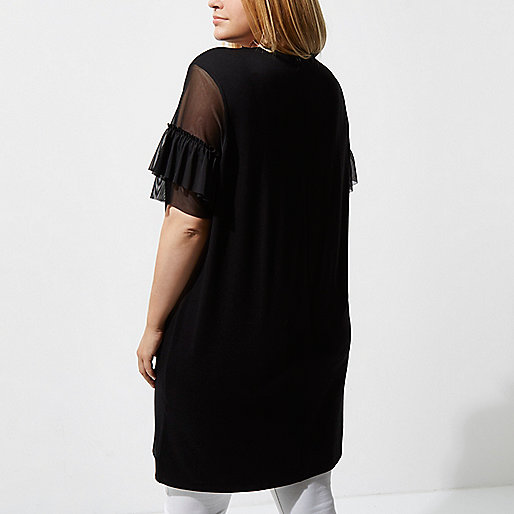 black blazer dress river island,Island Clothing Online Plus black mesh frill sleeve longline T-shirt Plain T-Shirts / Tanks T-Shirts & Tanks Tops women