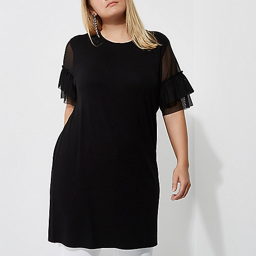 black blazer dress river island,Island Clothing Online Plus black mesh frill sleeve longline T-shirt Plain T-Shirts / Tanks T-Shirts & Tanks Tops women