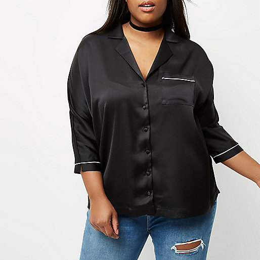 best river island jeans,Riv3Er Island Plus black satin shirt Tops Sale women