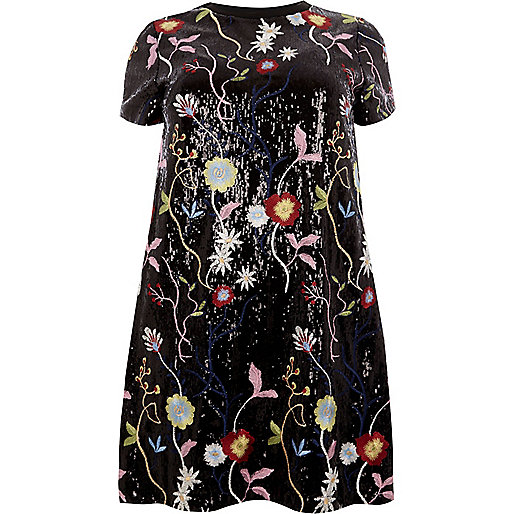 river island dylan slim,jacques-vertuk Shop Plus black sequin floral T-shirt dress women 710157