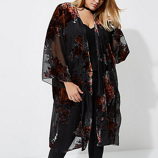 about you river island,jacques-vertuk Online Plus black sheer floral duster coat women 708316