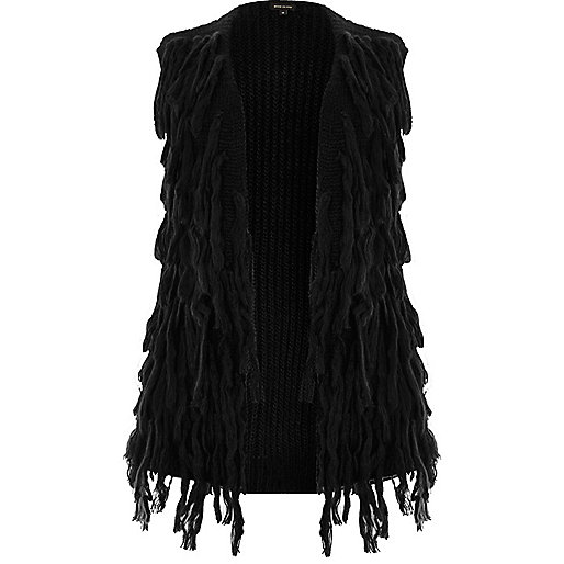 jacques-vertuk Plus black sleeveless shaggy cardigan 687023 women Knitwear