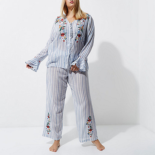 mens black trench coat river island,jacques-vertuk Shop Online Plus blue stripe embroidered pajama bottoms Pajamas & Loungewear Sleepwear & Slippers women