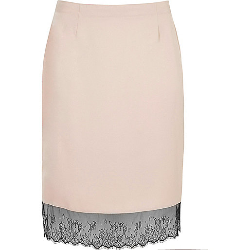 jacques-vertuk Plus blush pink lace hem midi skirt 694531 women Skirts