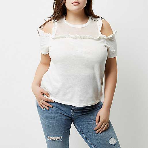 sandals sale river island,Clothes From jacques-vertuk Plus cream frill cold shoulder mesh panel top T-Shirts & Tanks Sale women