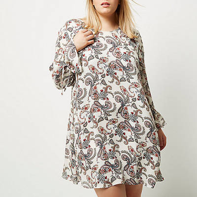 plisse river island,jacques-vertuk Clothes Ladies Plus cream paisley print smock dress Seasonal Offers Sale women