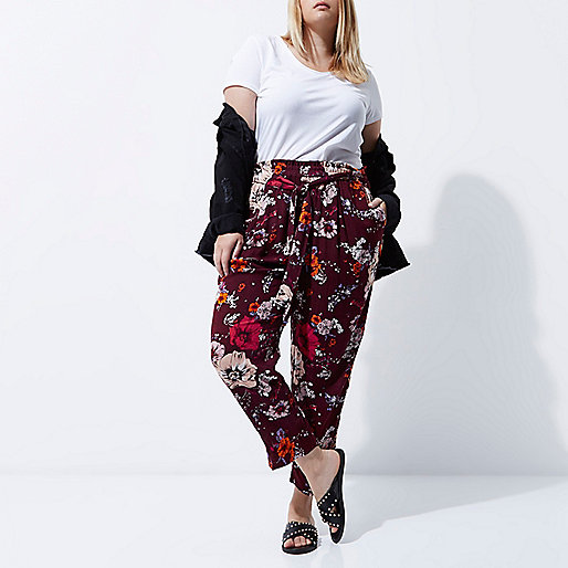 river island black dress with feathers,jacques-vertuk Clothing Company Plus dark red floral print tapered joggers Joggers Pants women