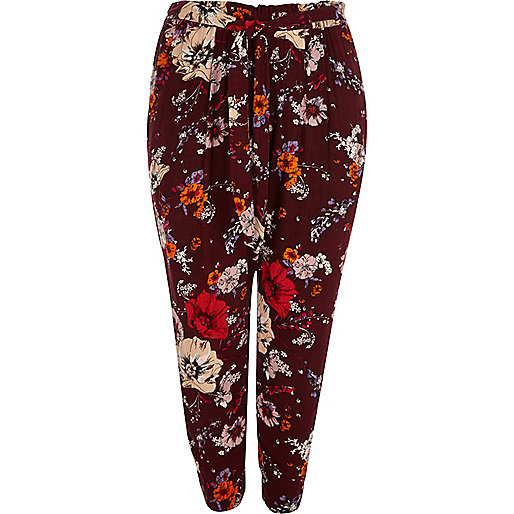 river island black dress with feathers,jacques-vertuk Clothing Company Plus dark red floral print tapered joggers Joggers Pants women