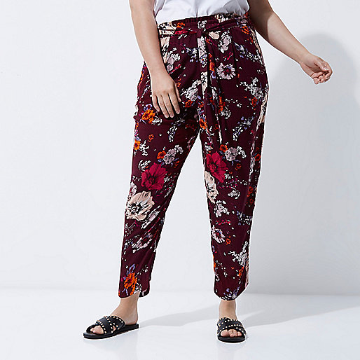 jacques-vertuk Plus dark red floral print tapered joggers 704212 women Trousers Joggers