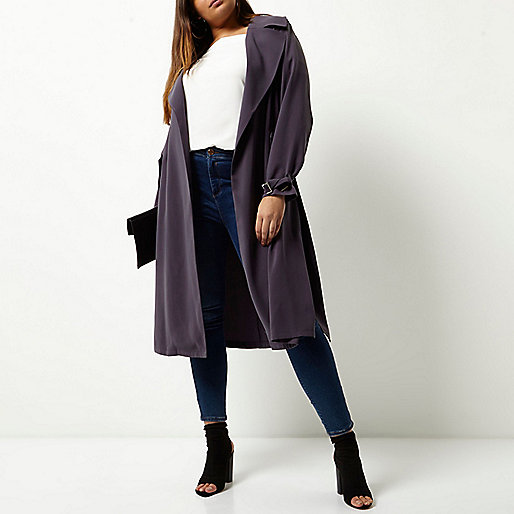 jacques-vertuk Plus grey belted duster trench coat 695009 women Coats / Jackets