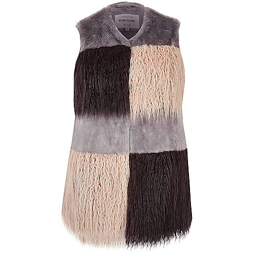 jacques-vertuk Plus grey faux fur patchwork vest 691009 women Coats / Jackets