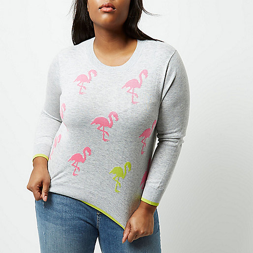 jacques-vertuk Plus grey knit pink flamingo tipped sweater 696044 women Knitwear