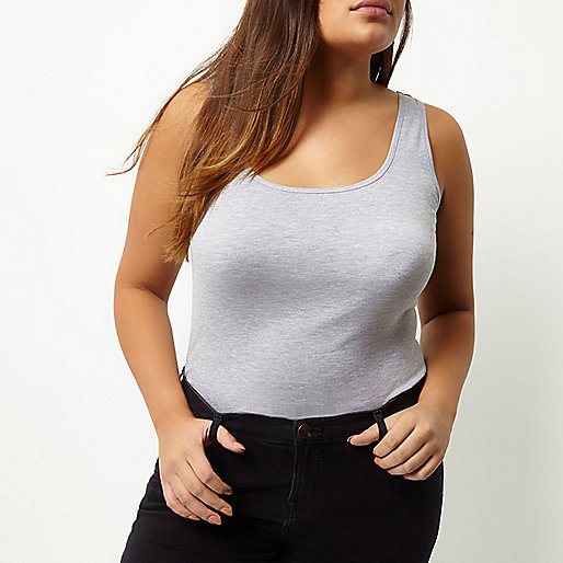 jacques-vertuk Plus grey scoop neck tank 695802 women Tops T-Shirts & Vests Plain T-Shirts / Vests