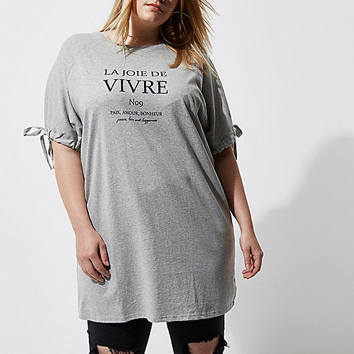 river island big and tall,jacques-vertuk UK Plus grey vivre print tie sleeve T-shirt women 707200