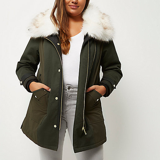 river island fur coats sale,jacques-vertuk Shop Plus khaki faux fur trim parka women 686419