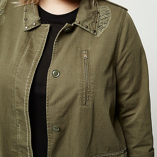 ollie jeans river island,jacques-vertuk Sale Plus khaki green distressed stud army jacket women 697778