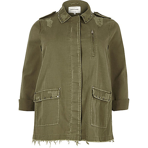 ollie jeans river island,jacques-vertuk Sale Plus khaki green distressed stud army jacket women 697778