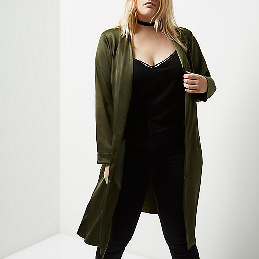 river island brown longline coat,jacques-vertuk Ireland Plus khaki green embroidered duster women 689933