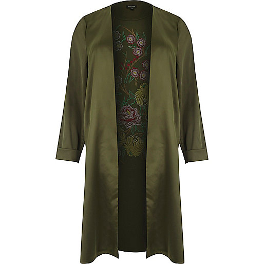 river island black coat mens,Where To Buy jacques-vertuk Online Plus khaki green embroidered duster Coats / Jackets Sale women