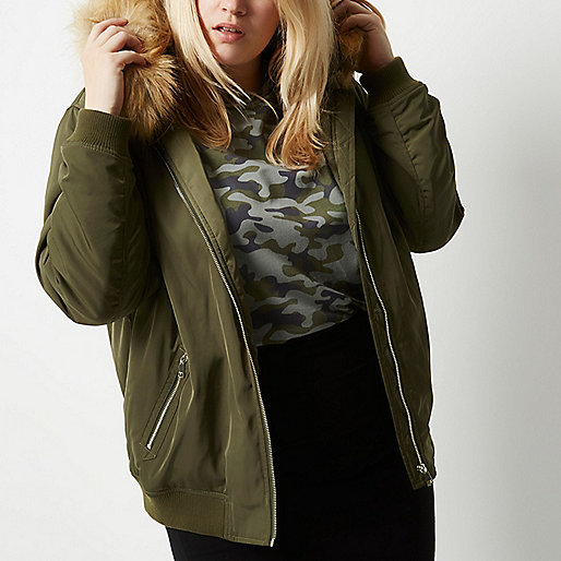 river island womens wool coats,jacques-vertuk Outlet Sale Plus khaki green padded bomber with hood Coats / Jackets Sale women