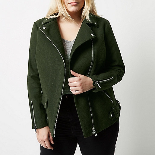 jacques-vertuk Plus khaki green wool blend aviator coat 691031 women Coats / Jackets