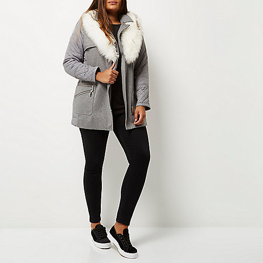 river island ladies black jeans,jacques-vertuk London Plus light grey padded faux fur coat women 686420