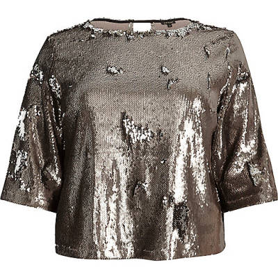 jacques-vertuk Plus metallic grey sequin grazer top 694397 women Tops