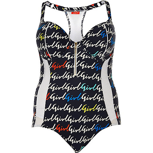 jacques-vertuk Plus navy blue mesh girl print swimsuit 695388 women Seasonal Offers