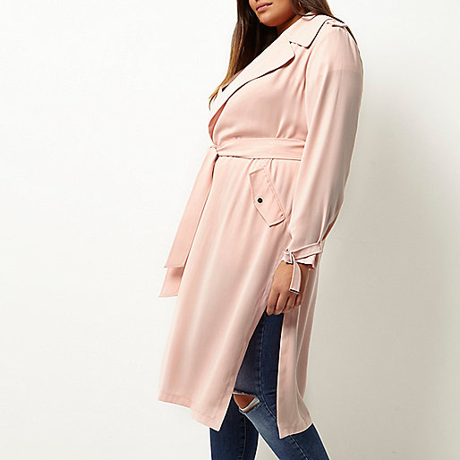 overcoat river island,jacques-vertuk Stores Plus pink tie waist duster trench coat women 695008