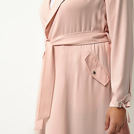 overcoat river island,jacques-vertuk Stores Plus pink tie waist duster trench coat women 695008